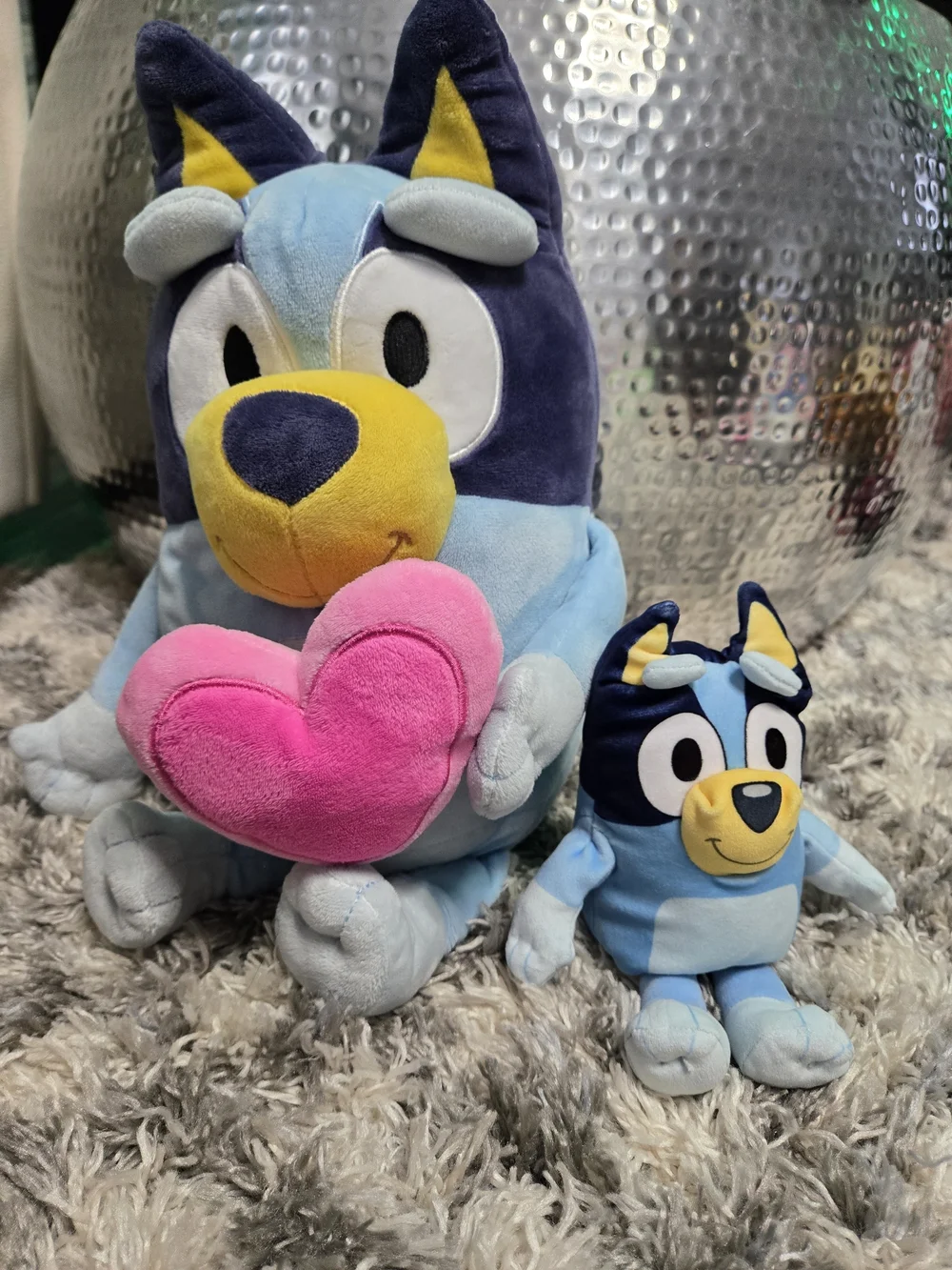 Plush Toy Set - Blue Plush Characters with Pink Heart